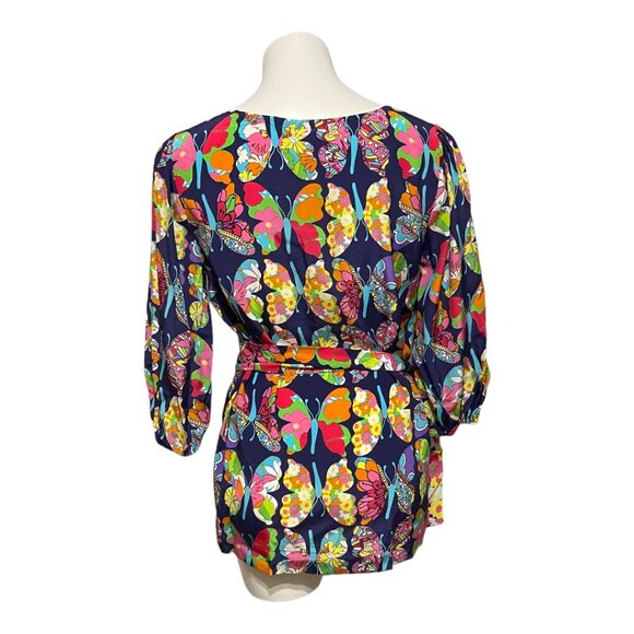 Lilly Pulizer Large Sevita Printed Silk Tunic in Bright Navy Out There NWT - Picture 3 of 8
